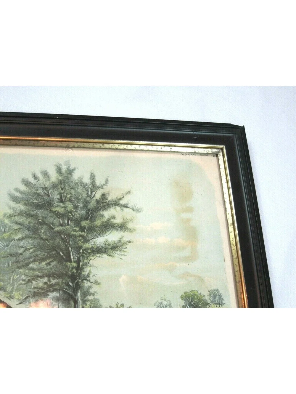 Antique 1897 Hoover Chromolithograph Art Print Old Oaken Bucket 23x19 Framed
